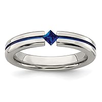Edward Mirell Titanium Polished Engravable Sapphire and Blue Anodized 4mm Band Size 12 Jewelry Gifts for Women