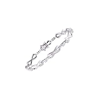 Rylos Diamond Tennis Bracelet Classic 14K White Gold X-O Hugs and Kisses Design Baguette and Round Diamonds - 7