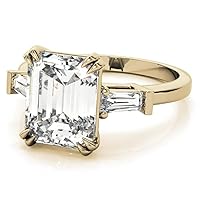 10K Solid Yellow Gold Handmade Engagement Rings 3.0 CT Emerald Cut Moissanite Diamond Solitaire Wedding/Bridal Ring Set for Women/Her Propose Ring Set