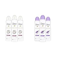 Dove Advanced Care Dry Spray Antiperspirant Deodorant Caring Coconut 3 Count For Women & Dove Advanced Care Antiperspirant Deodorant Dry Spray 48 Hours of Sweat and Odor Protection Lavender