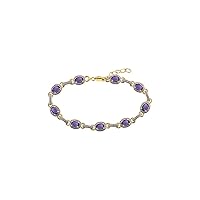Rylos Stunning Amethyst & Diamond S Tennis Bracelet Set in Yellow Gold Plated Silver - Adjustable to fit 7