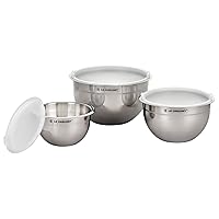 Le Creuset Set of 3 Nested Mixing Bowls w/Nonslip Silicone Base & Plastic Air Tight Lids, Large, Stainless Steel Le Creuset Set of 3 Nested Mixing Bowls w/Nonslip Silicone Base & Plastic Air Tight Lids, Large, Stainless Steel