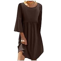 Women's Western Clothes Solid Color Round Neck Seven-Part Sleeve Sub Bohemian Dress Sun Dresses Summer Casual