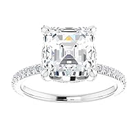 14K Solid White Gold Handmade Engagement Ring 3 CT Asscher Cut Moissanite Diamond Solitaire Wedding/Bridal Ring for Women/Her Bridal Rings