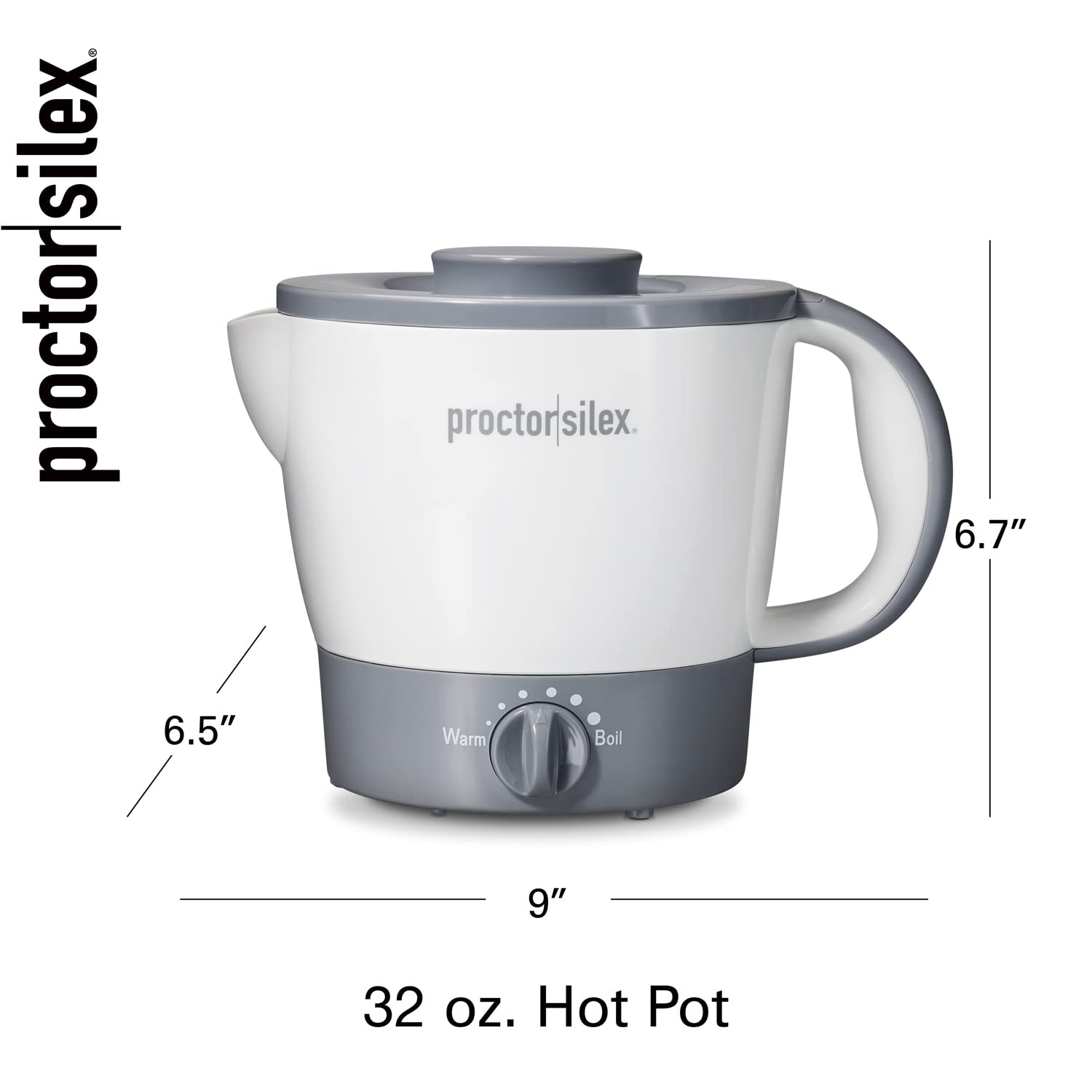 Proctor Silex 32oz Adjustable Temperature Hot Pot Electric Kettle for Tea, Boiling Water, Cooking Noodles and Soup, White