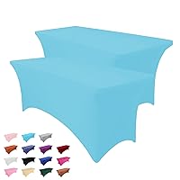 2 Pack 8FT Table Cloth for Rectangle Table Light Blue Tablecloth Rectangular Fitted Stretch Spandex Table Covers 8 ft for Birthday, Cocktail, Wedding, Banquet Spring Summer Outdoor Party