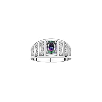 Classic Style Ring with 7X5MM Oval Gemstone & Diamond Accent – Elegant Birthstone Jewelry for Women and Girls in Sterling Silver – Available in Sizes 5-10