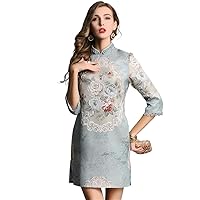 Autumn Women Chinese Style Dress Embroidery Dresses Size Elegant Slim Lady Qipao Party