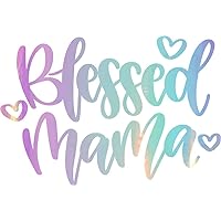 Decals Blessed Mama Mom Momlife Quotes 2 (Holographic Opal Purple) (Set of 2) Premium Waterproof Vinyl Decal Stickers Laptop Phone Accessory Helmet Car Window Bumper Mug Tuber Cup Door Wall