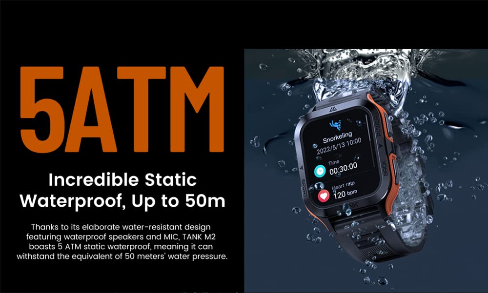 KOSPET TANK M2 Military Smartwatch AI Voice Answer Call Watch 70 Sport Modes IP69K Waterproof Fitness Sport Watch for Men Women (Black)