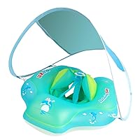 Cute Baby Pool Float Inflatable Baby Swim Float Baby Swimming Float Ring Toddler Pool Float for 3-10 Months Boys Girls Swim Trainer Float with Bottom Seat + Sun Canopy, S Size