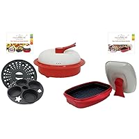 Cookware Set (Everyday Pan Combo & Grill Pan) for Microwave Oven, Red