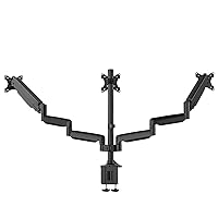 Triple Monitor Mount, 3 Monitor Desk Mount for Three Flat/Curved Computer Screens up to 32”, Heavy-Duty Double C-Clamp Base, Fully Adjustable Gas Spring Monitor Arms Hold up to 30.9lbs Each