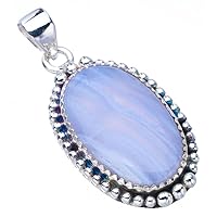 Natural Blue Lace Agate Handmade 925 Sterling Silver Pendant 1.5