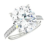 Moissanite Oval Solitaire Ring, 4 Prong Sterling Silver Setting, 6.0ct Colorless Stone