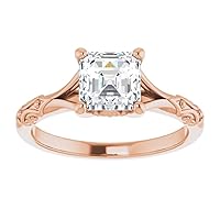 18K Solid Rose Gold Handmade Engagement Ring 1.00 CT Asscher Cut Moissanite Diamond Solitaire Wedding/Bridal Ring for Women/Her Perfect Rings