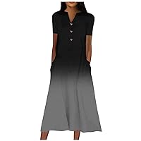 Women's Dresses 2023 V-Neck Short Sleeve Dress Polka Print Casual Dress with Pockets Summer Dresses