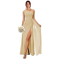 One Shoulder Bridesmaid Dresses for Women 2023 Chiffon A-line Long Formal Evening Gowns with Slit