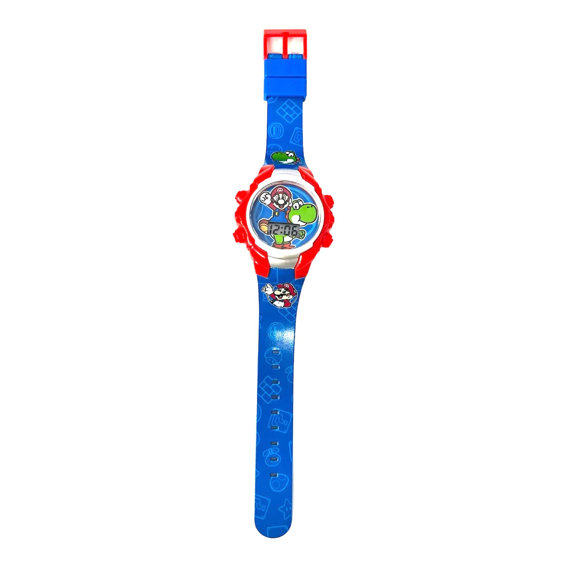 Accutime Kids Nintendo Super Mario Digital Flashing LCD Quartz Childrens Wrist Watch for Boys, Girls, Toddlers with Red and Blue Multicolor Strap (Model: GSM4042AZ)