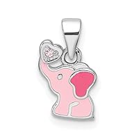 925 Sterling Silver Rhodium Plated CZ Cubic Zirconia Simulated Diamond Enamel Elephant for boys or girls Pendant Necklace Measures 13.6x8mm Wide 1.8mm Thick