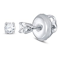 14kt White Gold Girls Infant Round Diamond Solitaire Stud Earrings 1/12 Cttw