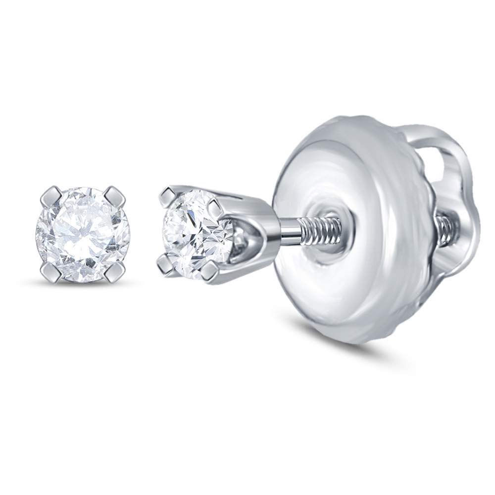 The Diamond Deal 14kt White Gold Girls Infant Round Diamond Solitaire Stud Earrings 1/12 Cttw