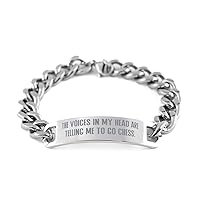 Chess Gifts for Men Women, The Voices in My Head are Telling Me, New Chess Cuban Chain Bracelet, Engraved Bracelet from Friends, Chess Set, Chess Board, Chess Pieces, Staunton Chess Set, Magnetic