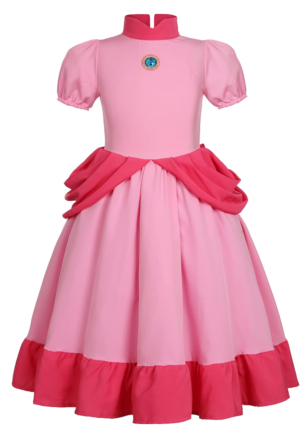 Girls Peach Costume Princess Dress With Crown for Deluxe Halloween Party Dress Up, 5-6 Years