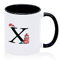 Monogram Letter X Coffee Mug Cup Novelty Christmas Holiday Decor Personalized 11 Ounce White Thanksgiving Gifts for Tea Milk Cappuccino Cocktails Black