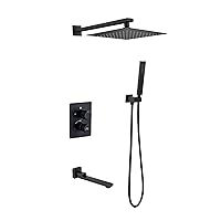 Faucets,Faucet/Tap,Shower System Wall Mounted Shower Faucet Set with Led Digital Display Shower Combo Set 3 Functions Rain Mixer Combo Set with 10 Inches Rain Shower Head/Black