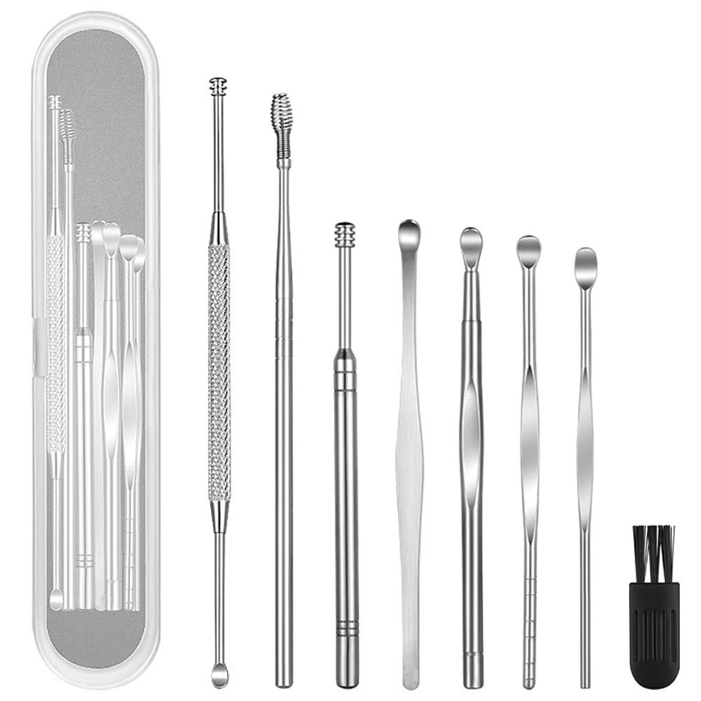 8 Pcs Ear Pick Earwax Removal Kit, Geengle Ear Cleansing Tool Set, Ear Curette Ear Wax Remover Tool with a Cleaning Brush and Storage Box