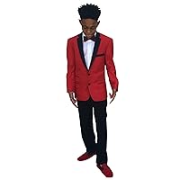Boys' Two-Piece Red Suit Two Buttons Slim Fit Jacket Pants Party Performance
