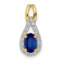 14k Gold Lab Grown Diamond and Created Blue Sapphire Halo Pendant Necklace Measures 16.78mm Long Jewelry for Women