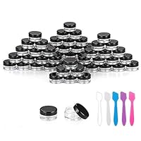 100 Pieces 3g Empty Clear Plastic Sample Containers with Lids Cosmetic Jars with 5 Pieces Mini Spatulas by Accmor