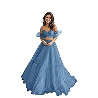 Tulle Off Shoulder Prom Dresses with Removable Sleeves 2024 A Line Court Train Evening Formal Wedding Ball Gowns DR0490