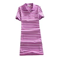 Slim Striped Print Polo Shirt Party T Shirt Mini Short Dress Casual Summer Women Elegant Cotton Dress