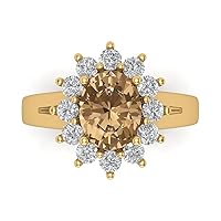 2.33ct Oval Cut Solitaire with Accent Halo Brown Champagne Simulated Diamond designer Modern Statement Ring 14k Yellow Gold
