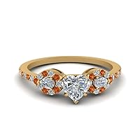 Choose Your Gemstone 3 Stone Diamond CZ Halo Ring yellow gold plated Heart Shape Side Stone Engagement Rings Matching Jewelry Wedding Jewelry Easy to Wear Gifts US Size 4 to 12