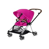 Cybex Mios 2 Complete Stroller, One-Hand Compact Fold, Reversible Seat, Smooth Ride All-Wheel Suspension, Extra Storage, Adjustable Leg Rest, Fancy Pink Seat with Chrome/Brown Frame