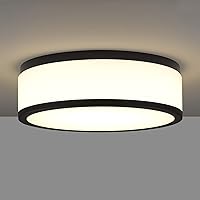 LED Flush Mount Ceiling Light, 15 inch, 24W Dimmable 3000K 4000K 5000K Matte Black Modern Round Ceiling Light Fixture for Kitchen, Hallway, Bathroom, Stairwell, LMS-054
