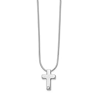Polished Lobster Claw Closure SS White Ice .01ct. Diamond Religious Faith Cross Necklace 18 Inch Measures 15mm Wide Jewelry for Women