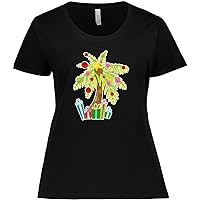 inktastic Christmas Palm Tree with Presents Women's Plus Size T-Shirt