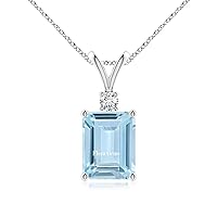 Natural Certifed Emerald Cut Aquamarine Pendant Necklace For Her, Solitaire Birthstone Charm, Promise Gift For Someone