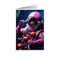 ARA STEP Unique All Occasions Astrounaut with FruitsGreeting Cards Assortment Vintage Aesthetic Notecards 14 (Astrounaut with Plum fruit 4, Set of 4 SIZE 148.5 x 210 mm / 5.8 x 8.3 inches)