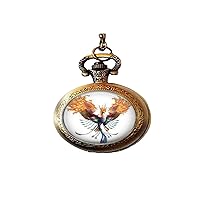 Phoenix Pocket Watch Necklace Fire Bird Rise from The Ashes Reborn New Start Rising Phoenix Art Charm Jewelry Friend Gift