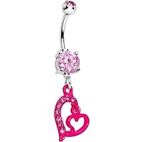 Body Candy Womens Pink Neon Melded Mini Heart Dangle Belly Ring