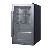 Summit Appliance SPR488BOS Commercially Approved Shallow Depth Indoor/Outdoor Beverage Cooler, Seamless Stainless Steel Door Trim, Glass Door, Black Interior, Front Lock, and Dial Thermostat