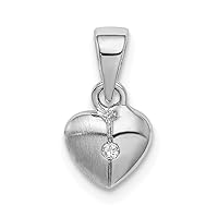 JewelryWeb 925 Sterling Silver Rhodium Plated for boys or girls Brushed Love Heart CZ Cubic Zirconia Simulated Diamond Pendant Necklace Measures 7.01x6.84mm Wide
