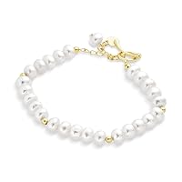 Traditional Classic Simple Bridal Layering Genuine White Freshwater Cultured Pearl Strand Bracelet For Women Teens 18K Yellow Gold Plated Small Wrist 6.5 -8 Inch 2