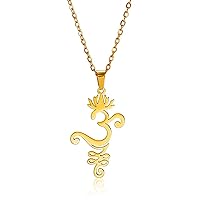 VASSAGO Lotus Flower Om Necklace for Women Girls Unalome Lotus Pendant Om Aum Ohm Symbol Yoga Necklace with Lotus Flower Charm Stainless Steel Spiritual Jewelry Buddism Gift